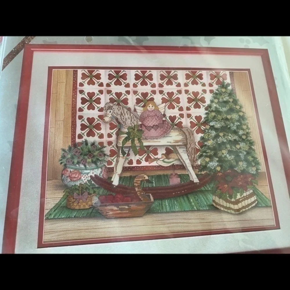 Vintage Victorian Christmas Counted Cross Stitch Kit Angel Rocking Horse